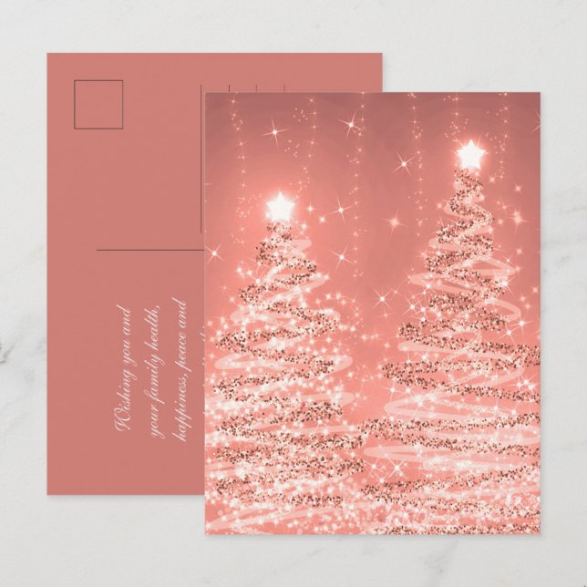 Christmas Holiday Wishes Sparkling Trees Rose Gold Postcard (Front/Back)