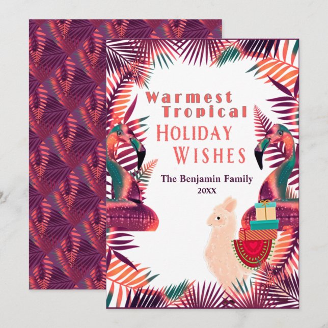 Christmas Holiday Wishes Tropical Watercolor Card (Front/Back)