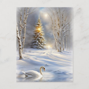 Christmas Holiday with Swan and Christmas Tree Postcard