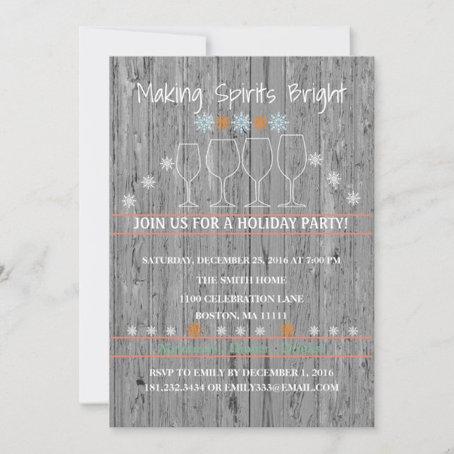 Christmas Holiday Wood Background Snowflake Party Invitation (Front)
