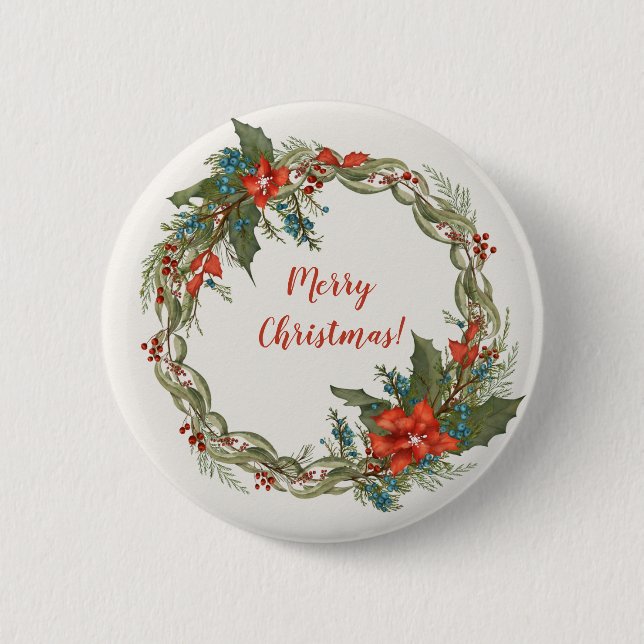 Christmas Holiday Wreath 6 Cm Round Badge (Front)