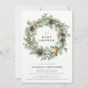 Christmas Holiday Wreath Baby Shower  Invitation