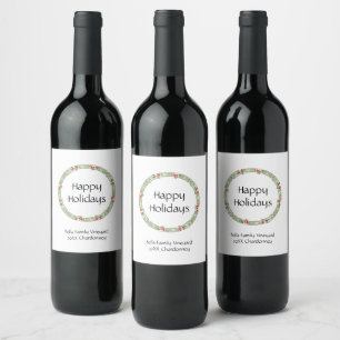Christmas Holiday Wreath Berries Festive Bottle Wine Label