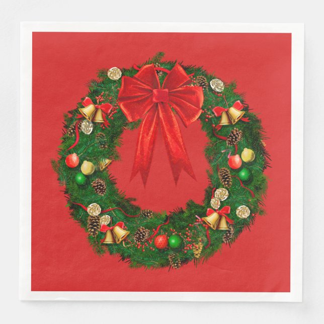 Christmas Holiday Wreath Paper Napkins (Front)