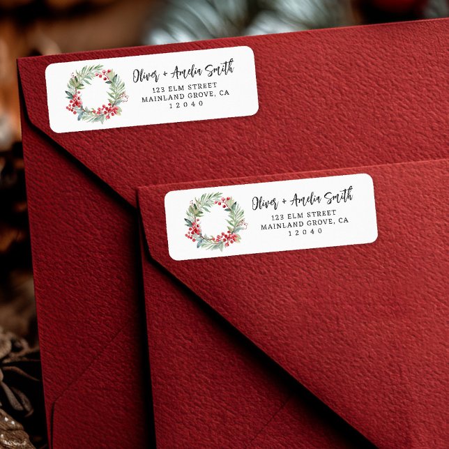 Christmas Holiday Wreath Return Label (Simple & elegant 🎄 Send festive cheer with this classic holiday wreath label.)