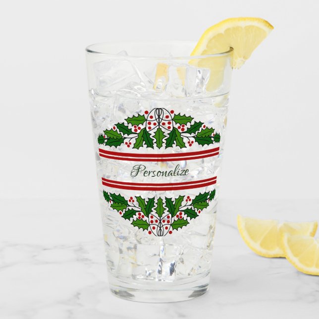 Christmas Holiday Wreath Xmas Holly Personalised Glass (Back Ice)