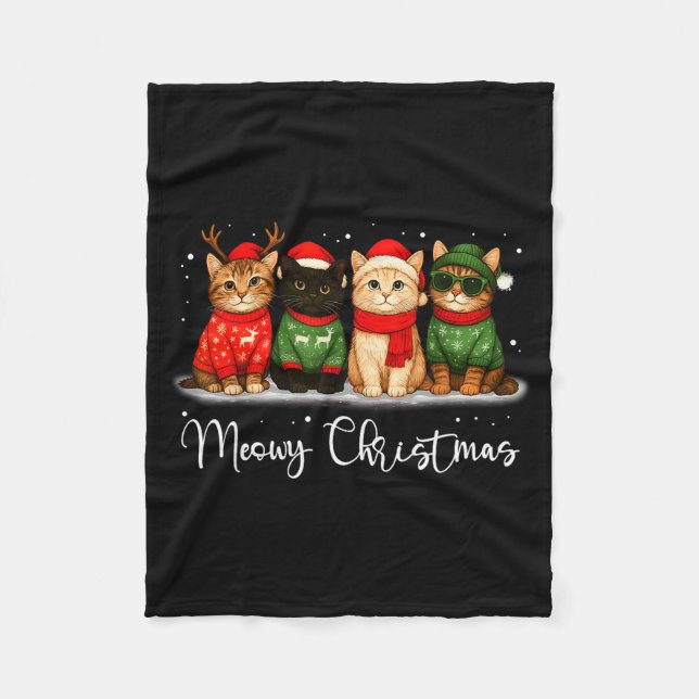 Christmas Holiday Xmas Meowy Christmas Funny Cat S Fleece Blanket (Front)