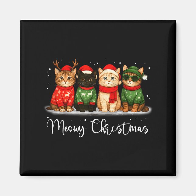 Christmas Holiday Xmas Meowy Christmas Funny Cat S Magnet (Front)