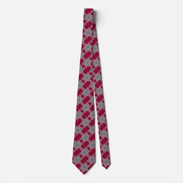 Christmas Holiday Xmas Winter Red Grey Snowflakes Tie (Front)