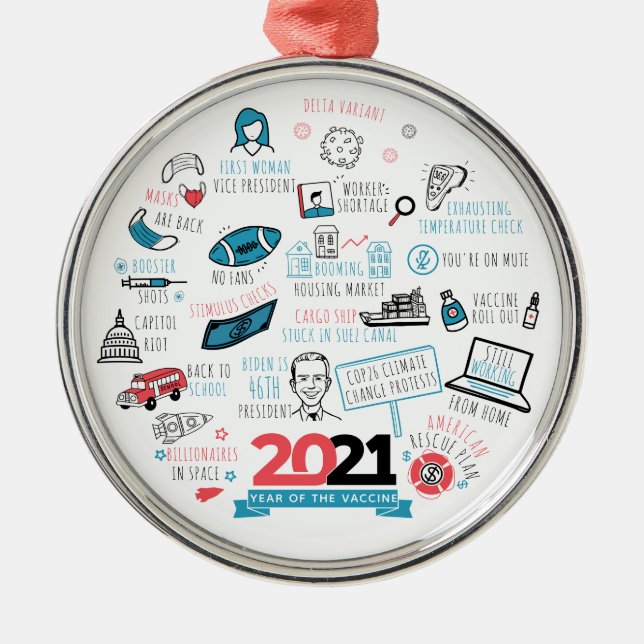 Christmas Holidays 2021 Vaccine Year Commemorative Metal Tree Decoration (Front)
