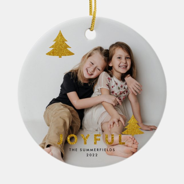Christmas Holidays 2 Photo Family Keepsake Ceramic Tree Decoration (Front)