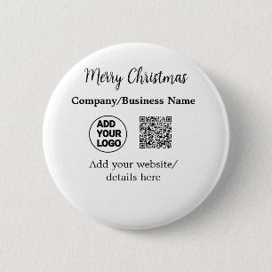 Christmas holidays add business logo name q r code 6 cm round badge