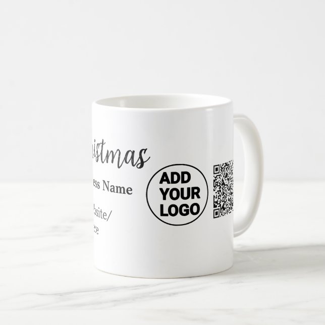 Christmas holidays add business logo name q r code coffee mug (Front Right)