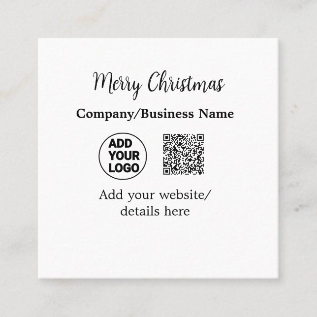 Christmas holidays add business logo name q r code square business card (Front)
