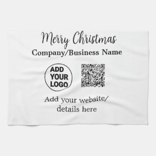 Christmas holidays add business logo name q r code tea towel