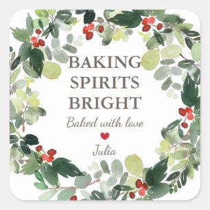 Christmas Holidays Baking Spirits Bright with Love Square Sticker