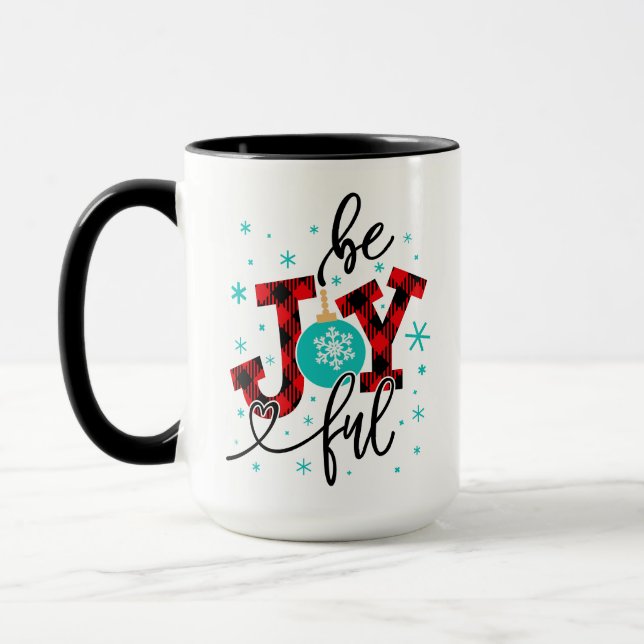 Christmas Holidays Be Joyful Modern Winter Plaid Mug (Left)