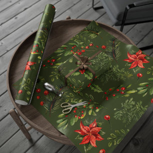 Christmas Holidays Berries Greenery Botanical Wrapping Paper