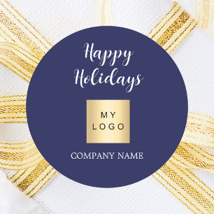 Christmas holidays blue business logo classic round sticker