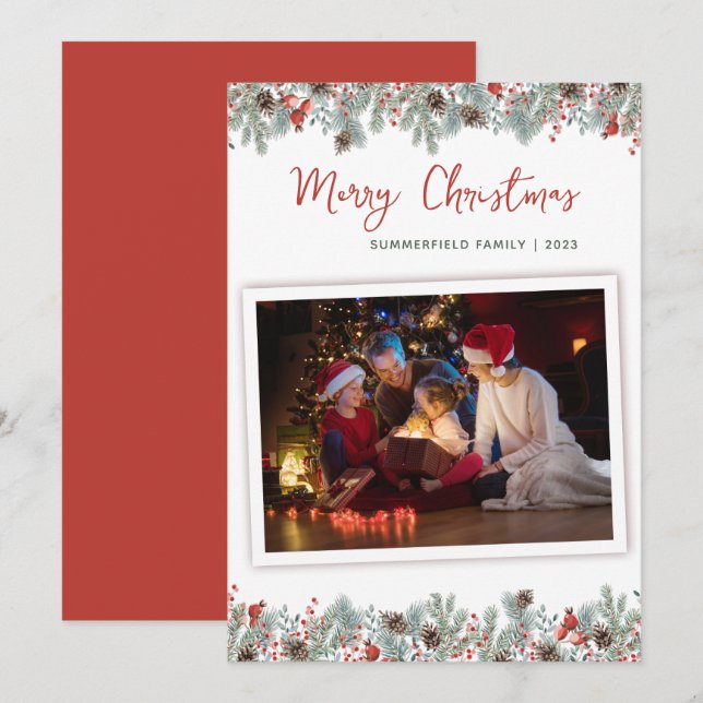 Christmas Holidays Botanical Family Photo Holiday Card (Front/Back)