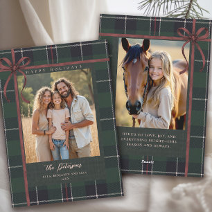 Christmas Holidays Bow Plaid Tartan 2-Photos Holiday Card