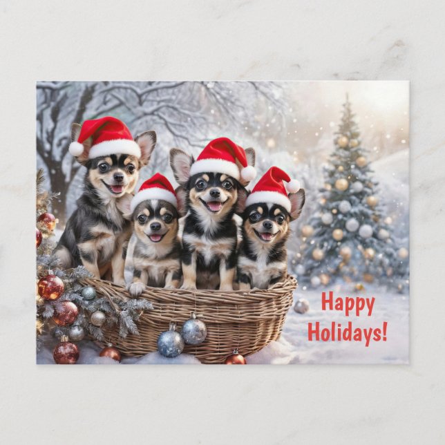 Christmas Holidays Chihuahua Puppies Cute Holiday Postcard (Front)
