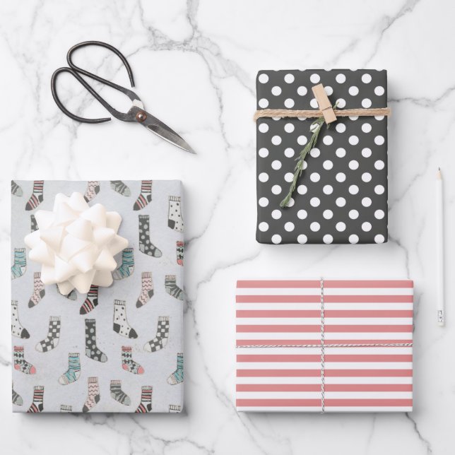 Christmas Holidays Cosy Winter Socks Hygge Wrapping Paper Sheet (Front)