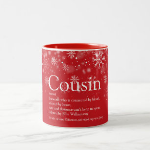 Christmas Holidays Cousin Definition Snowflakes Two-Tone Coffee Mug