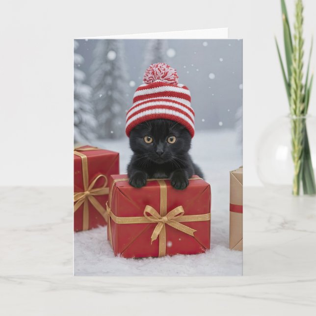 Christmas Holidays Cute and Funny Kitten Card (Front)