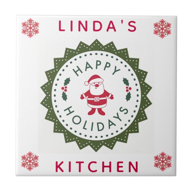 Christmas Holidays Cute Cartoon Santa Red Kitchen Tile (Front)