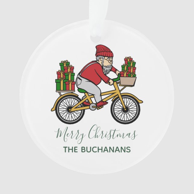 Christmas Holidays Cycling Santa Custom Ornament (Front)