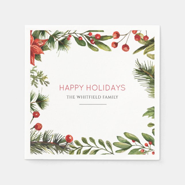 Christmas Holidays Family Berries Greenery Paper Napkin (Front)