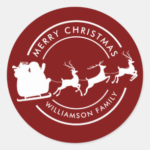 Christmas Holidays Family Name Santa Green Custom Classic Round Sticker