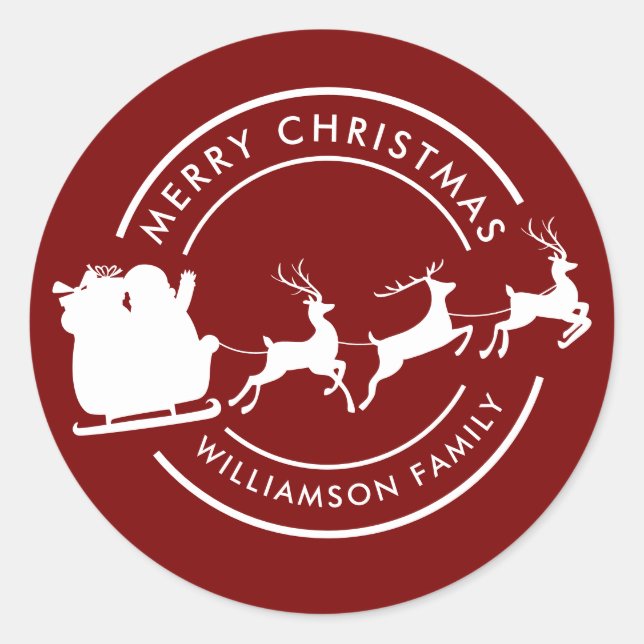 Christmas Holidays Family Name Santa Green Custom Classic Round Sticker (Front)