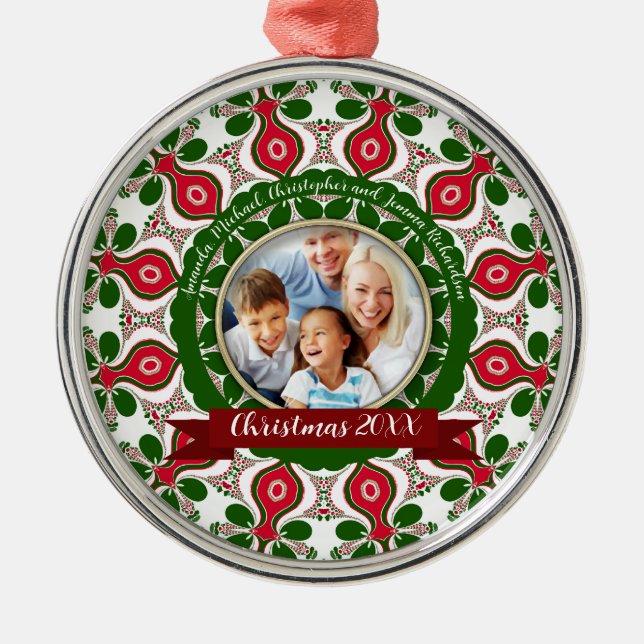 Christmas Holidays Family Photo Keepsake Metal Tree Decoration (Front)
