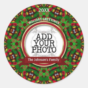 Christmas Holidays Family Photo Momento Classic Round Sticker