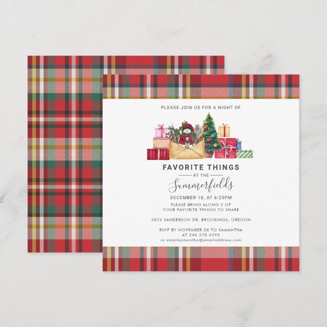 Christmas Holidays Favourite Things Rustic Plaid Invitation (Front/Back)
