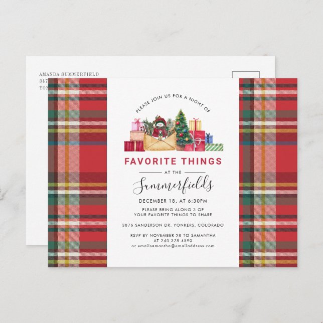 Christmas Holidays Festive Favourite Things Party Invitation Postcard (Front/Back)