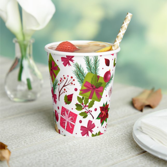 Christmas Holidays Festive Gifts Floral Winter Paper Cups (Insitu)