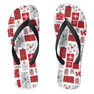 Christmas Holidays Festive Red Silver Modern Gifts Flip Flops