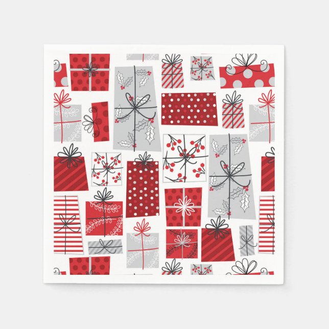 Christmas Holidays Festive Red Silver Modern Gifts Napkin (Front)