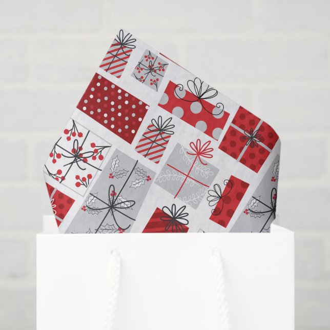 Christmas Holidays Festive Red Silver Modern Gifts Tissue Paper (Gift Bag)