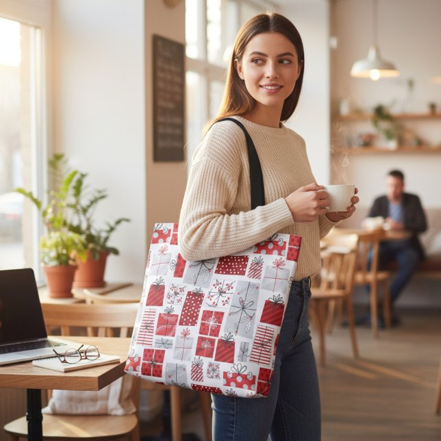Christmas Holidays Festive Red Silver Modern Gifts Tote Bag (Creator Uploaded)