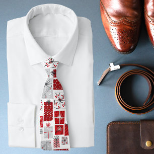 Christmas Holidays Festive Red Silver Modern Tie