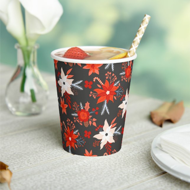 Christmas Holidays Festive Winter Red Pink Floral Paper Cups (Insitu)