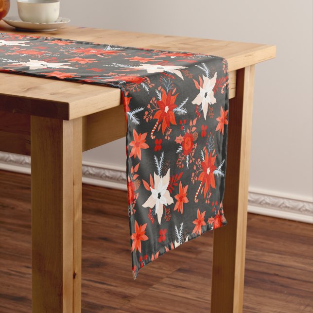 Christmas Holidays Festive Winter Red Pink Floral Short Table Runner (In Situ)