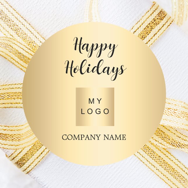 Christmas holidays gold business logo classic round sticker (Creator Uploaded)