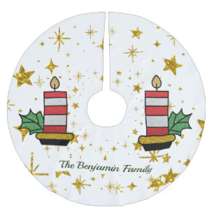 Christmas Holidays Gold Stars Candle Glitter Brushed Polyester Tree Skirt