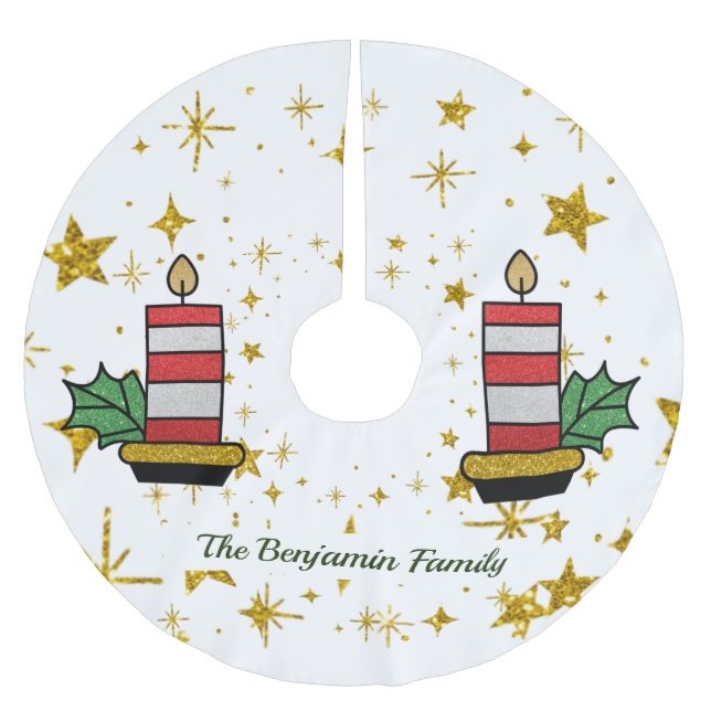 Christmas Holidays Gold Stars Candle Glitter Brushed Polyester Tree Skirt (Front)