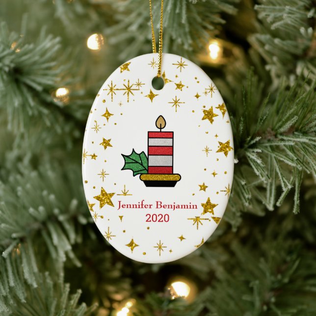 Christmas Holidays Gold Stars Candle Glitter Ceramic Tree Decoration (Tree)
